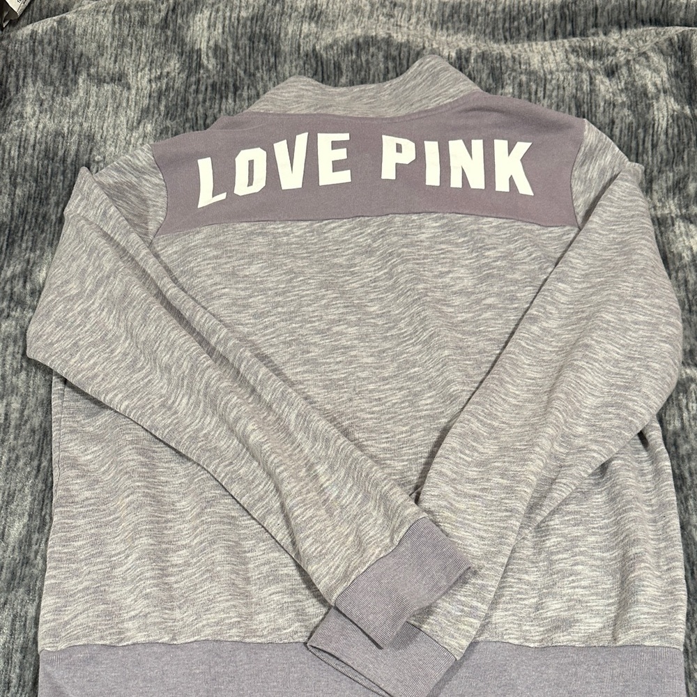 PINK Victoria's Secret Women’s Zip-Up Sweater - Light Gray and Purple EUC - Picture 9 of 9